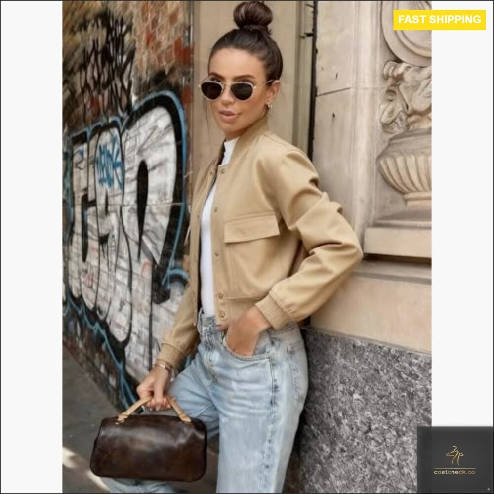 Polyester Bomber Jacket Long Sleeve Button Down W… - image 5